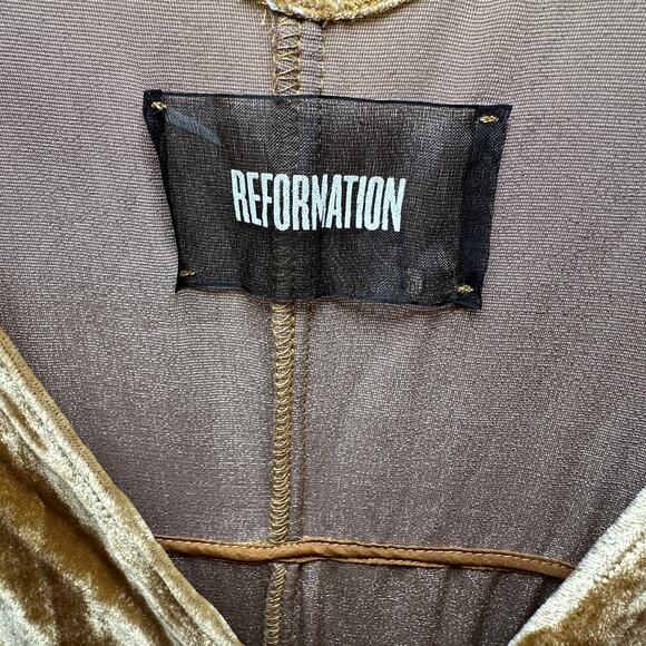 Reformation Anoush Yellow Gold Crushed Velvet Tie Front Dress – Size S - Picture 3 of 4